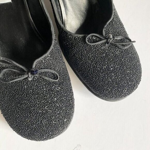Vintage Y2k Barneys New York Co-op Beaded Black Square Toe Heels 9 Wide - Picture 3 of 10